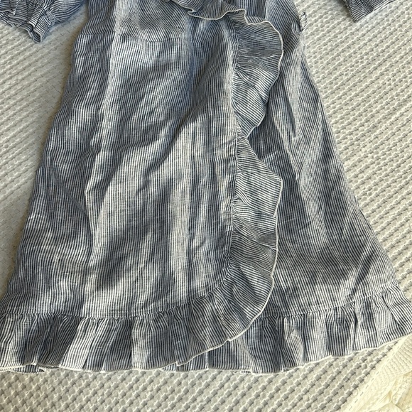 Kate Leigh Blue Linen Stripe Railroad Mini Wrap Dress Size Large NWT - Picture 3 of 10